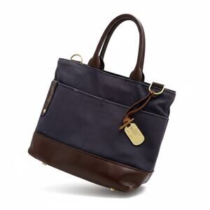 R.Riveter Carry All Canvas Blue Tote Brown Leather Boho Classic Sturdy Mini Bag